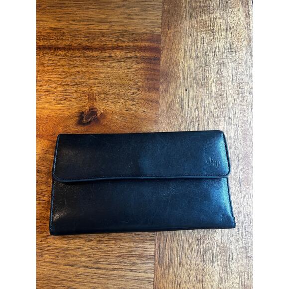 Vintage Monsac Original Leather Trifold Wallet with Snap Closure Black - Picture 1 of 10